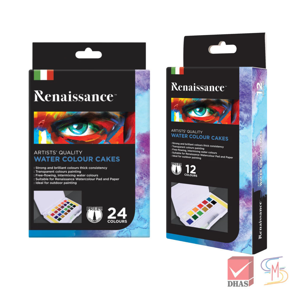Renaissance สีน้ำ สีน้ำก้อนระดับอาร์ตติส 12 สี / 24 สี จำนวน 1 กล่อง