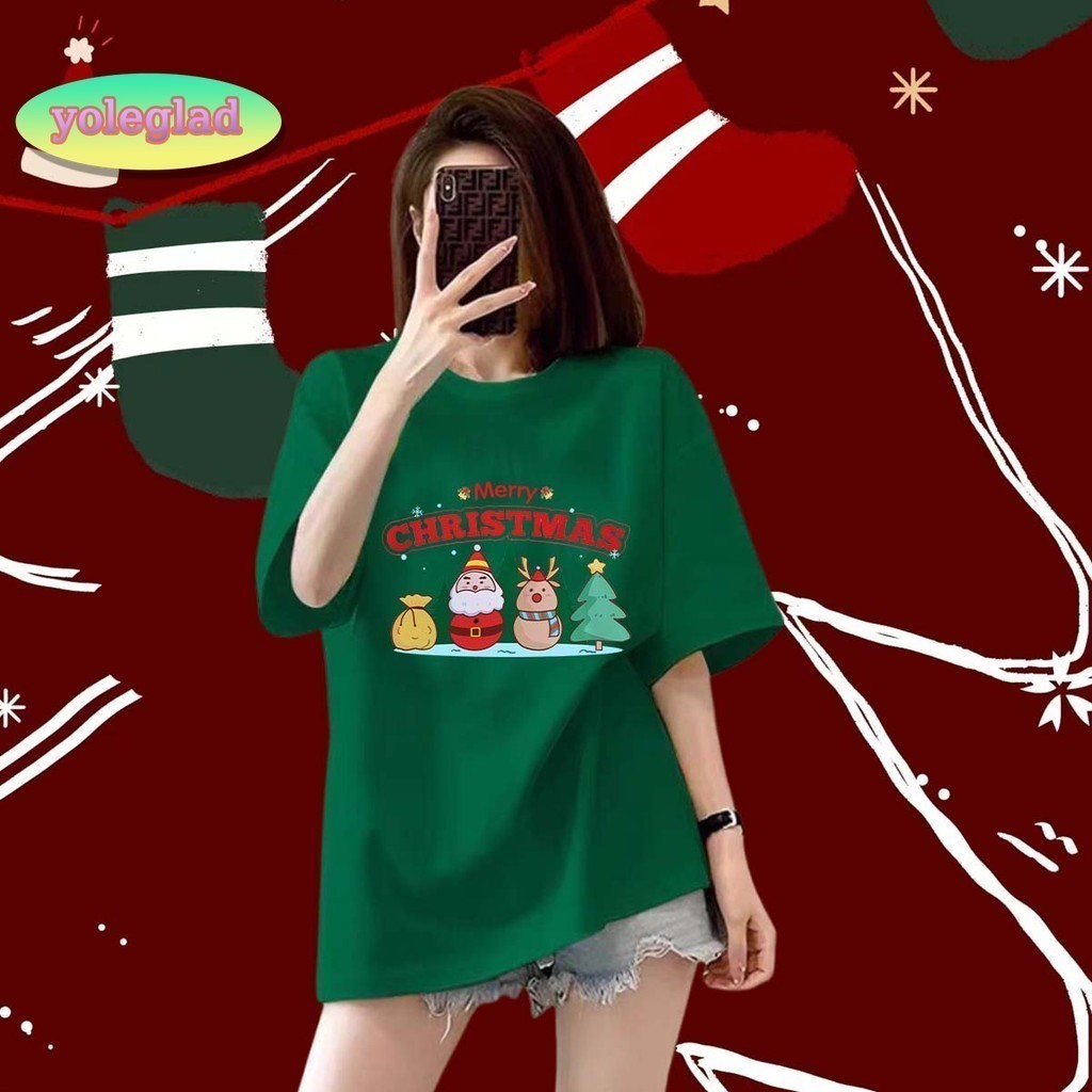 สินค้าจัดส่งไว เสื้อวันหยุดคริสต์มาส Christmas Graphic t shirt oversize ผ้ายูนิโคล่ tshirt ยืนพื้นไม่ยืด คอลูกเรือ ผ้านุ่มใส่สบาย