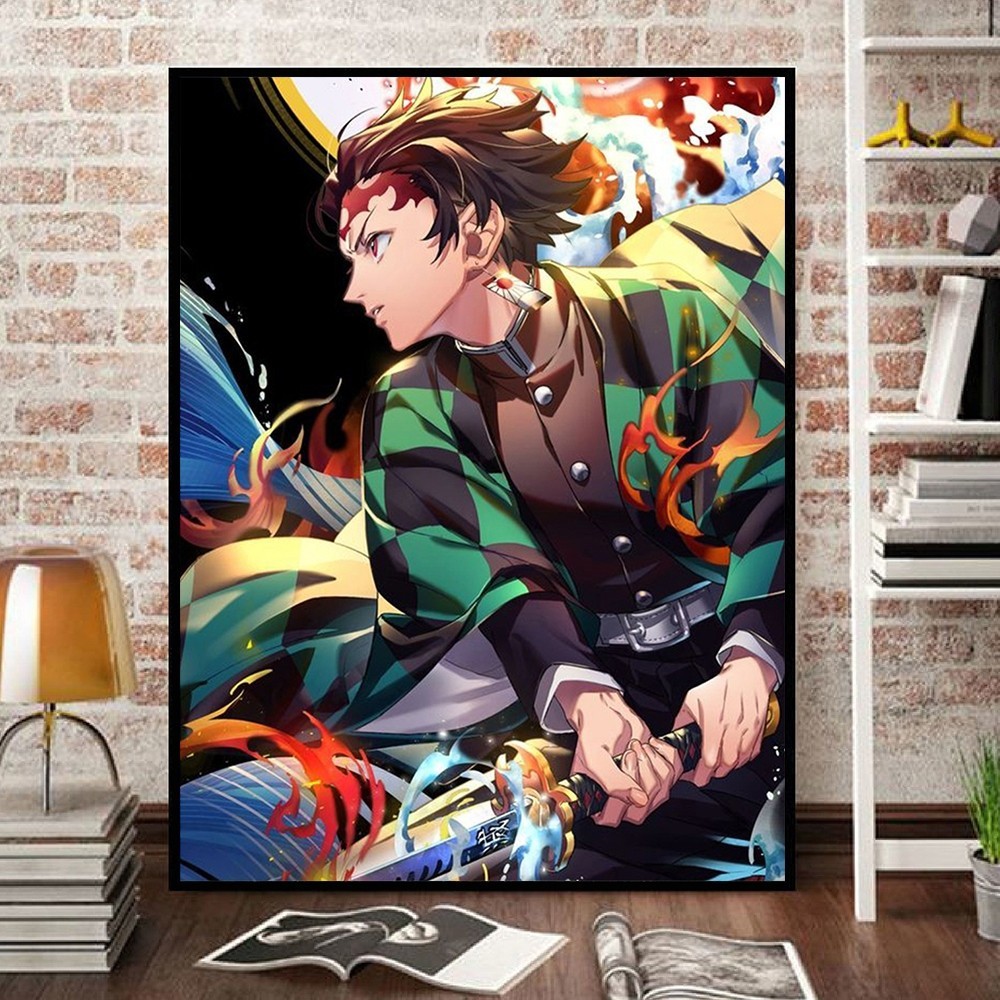 Acandyl,สีตามตัวเลข,ระบายสี DIY,การ์ตูนอะนิเมะ,สีโดยตัวเลข,Kimetsu no Yaiba,ภาพวาดดิจิตอล,มือวาด,ภาพวาดรักษา,ของขวัญที่ไม่ซ้ํากัน,20x30ซม.,กรอบ