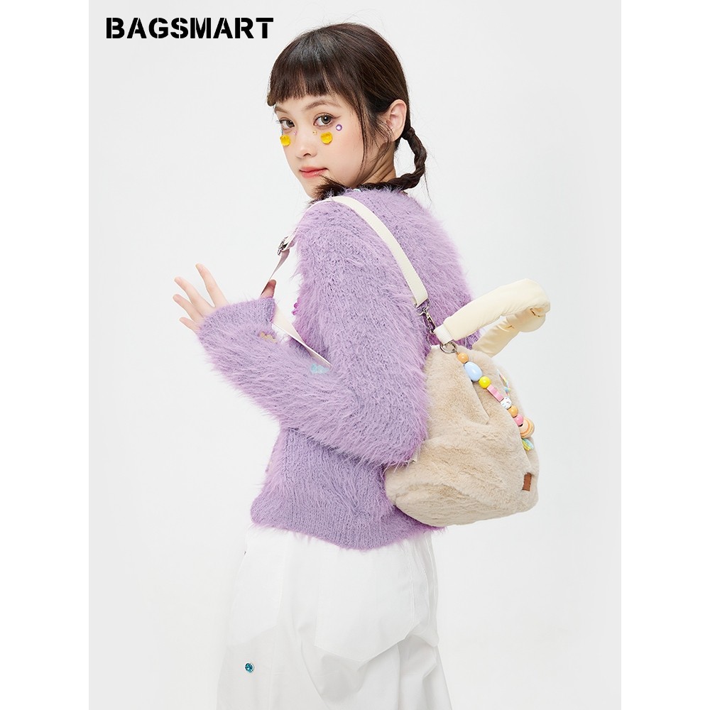 BAGSMART กระเป๋าเป้สะพายหลัง จุของได้เยอะ กระเป๋าสะพายไหล่ Plush น่ารัก Crossbody bag สําหรับผู้หญิง