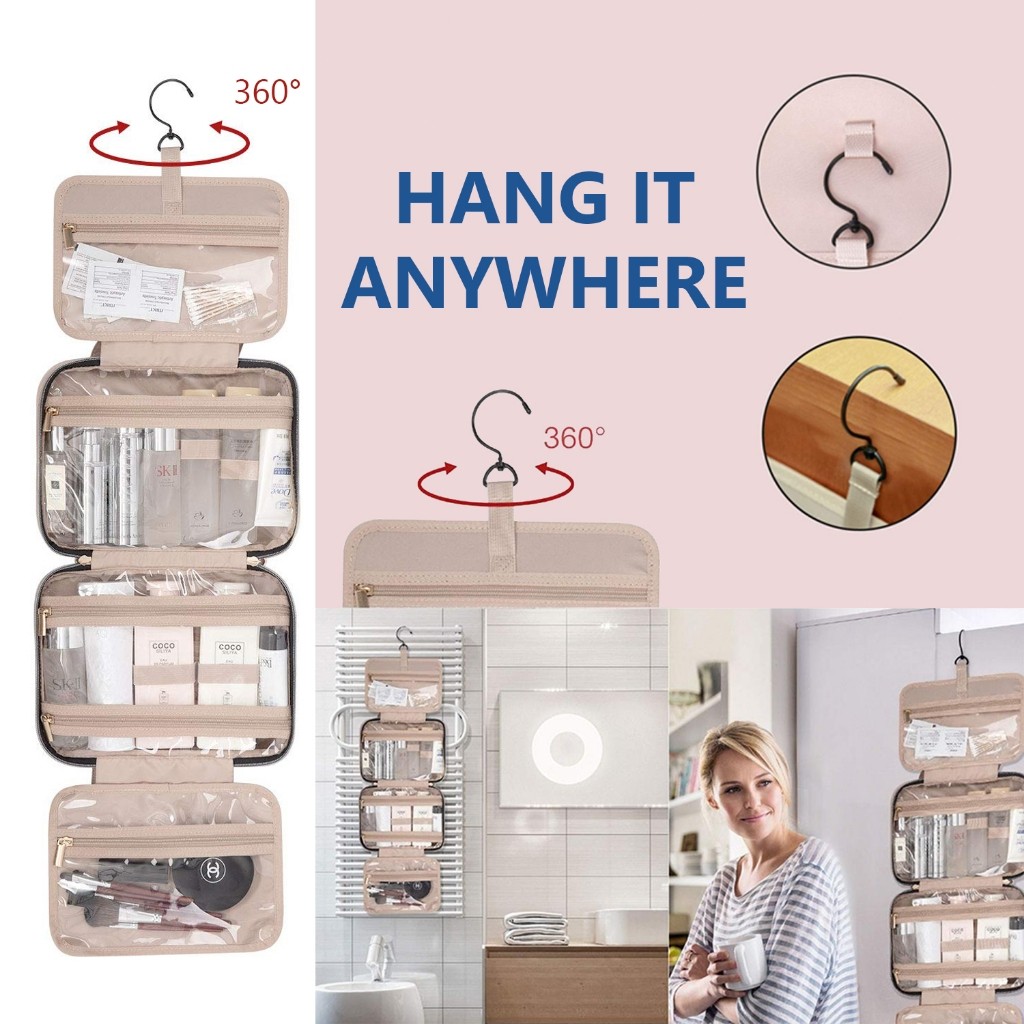BAGSMART กระเป๋าเครื่องสําอาง แขวน makeup bag กระเป๋าจัดเก็บระเบียบพกพา กันน้ำซิปคู่ กระเป๋าใส่ของอเนกประสงค์
