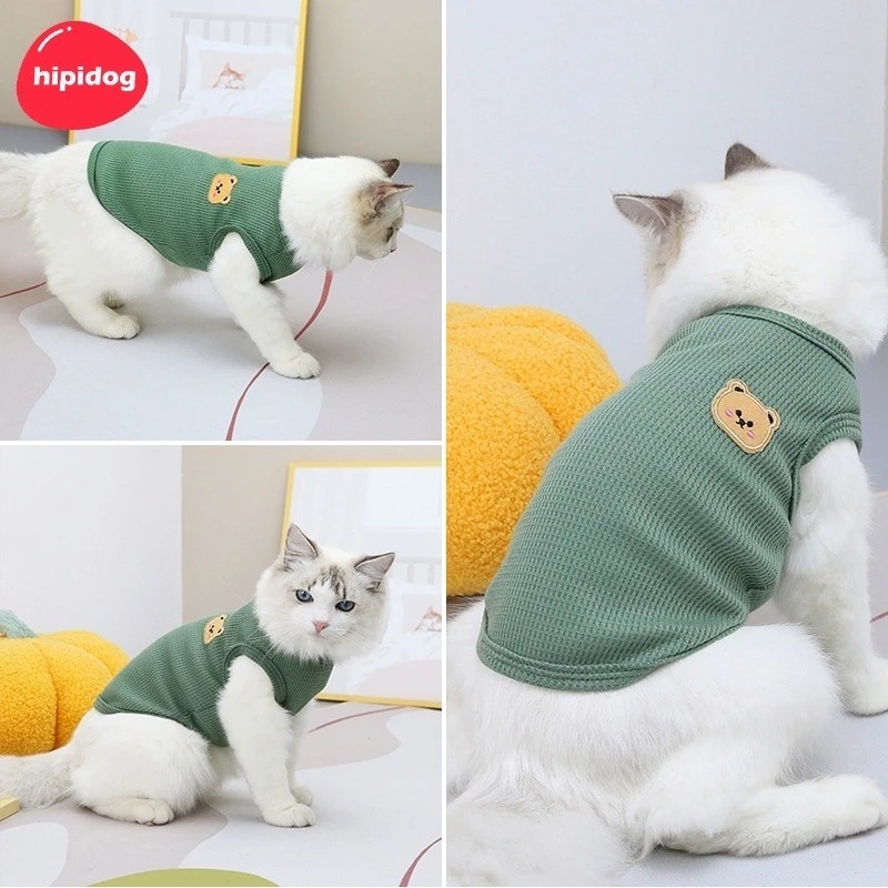 【Hipidog】เสื้อผ้าสัตว์เลี้ยง เสื้อกั๊ก แบบบาง ระบายอากาศได้ดี ลายหมีน่ารัก สําหรับสุนัข แมว