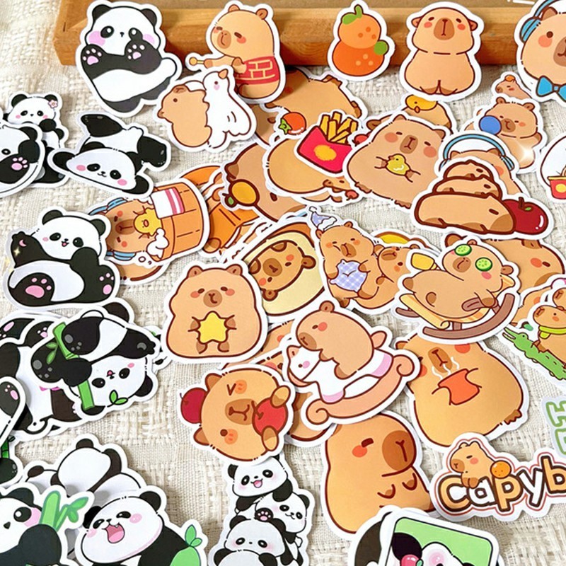 candypop 50 ชิ้น Capybara สติกเกอร์แพ็คน่ารัก Hand Ledger สติกเกอร์ DIY โทรศัพท์ถ้วยน้ําตกแต่ง