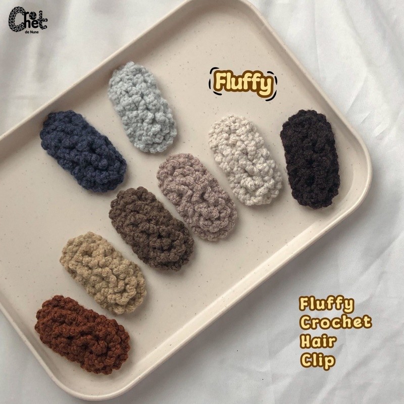 กิ๊บติดผมปุกปุย (fluffy) โครเชต์ สีเอิร์ธโทน by.de Nune