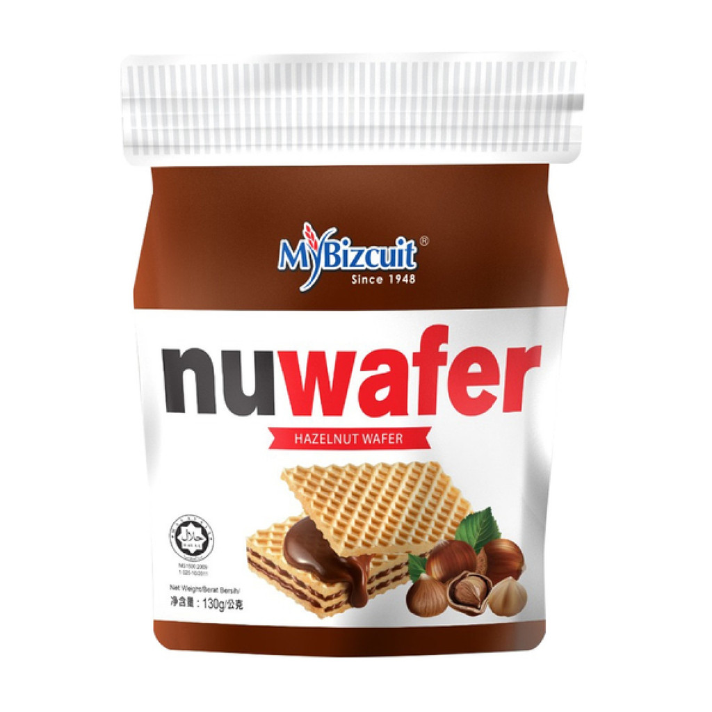 (1แถม1 ถึง 20พฤศจิกายน) ขนมเวเฟอร์กรอบสอดไส้ครีมรสเฮเซลนัท My Bizcuit Nuwafer Hazelnut Wafer 130G