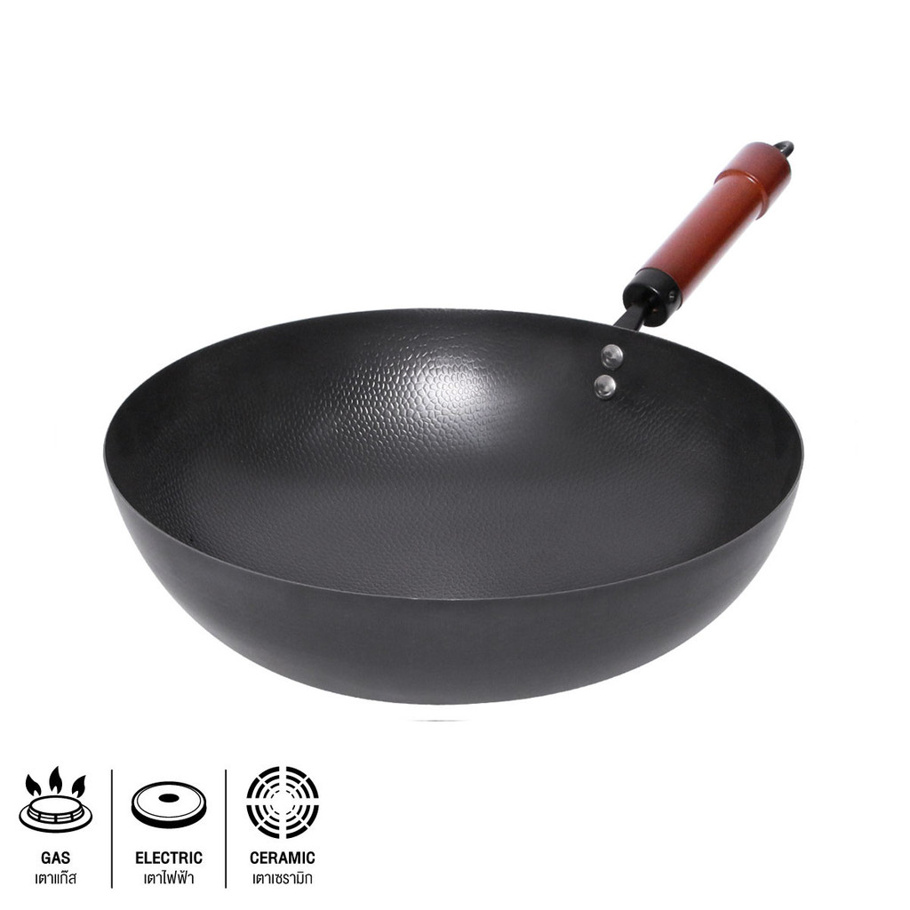 KASSA HOME กระทะเหล็กพร้อมด้ามจับ รุ่น YF-PAN17 ขนาด 34 ซม. สีดำ