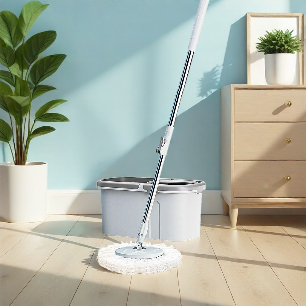 KUMALL ชุดถังปั่นและไม้ถูพื้น - สีเทา พร้อมผ้า 5 ผืน