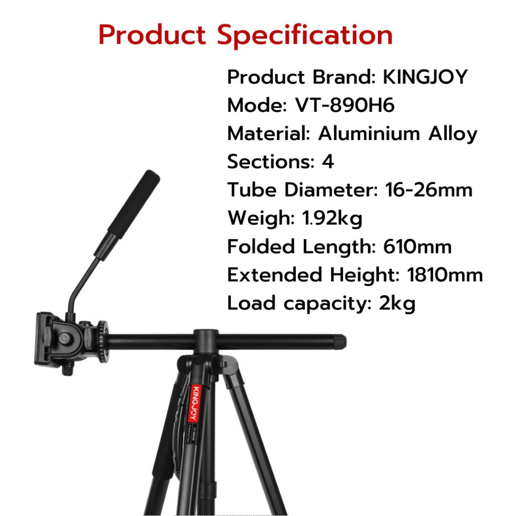 Kingjoy VT-890H6 Aluminum Camera Tripod Monopod ขาตั้งมือถือ ระบบ Flip-lock รับน้ำหนักได้ 5 กก.