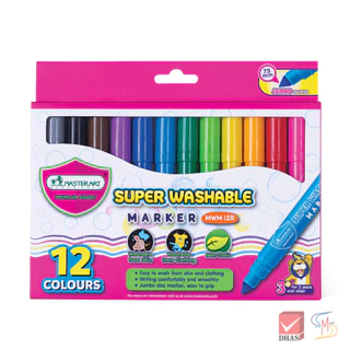 Master Art สีเมจิก ปากกาเมจิก ชนิดล้างออกได้ รุ่น MWM 12R แบบหัวเดียว 12 สี สีเสริมพัฒนาการเด็กวัย 3 ขวบขึ้นไป