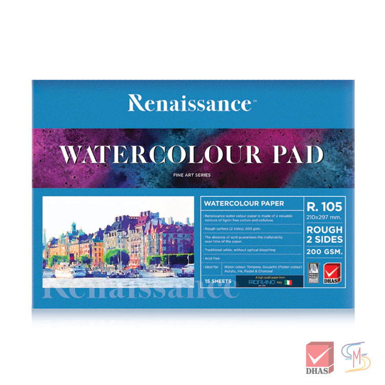 Renaissance สมุดวาดเขียน สมุดวาดรูปสีน้ำ A4 ผิวหยาบ R-105 จำนวน 1 เล่ม