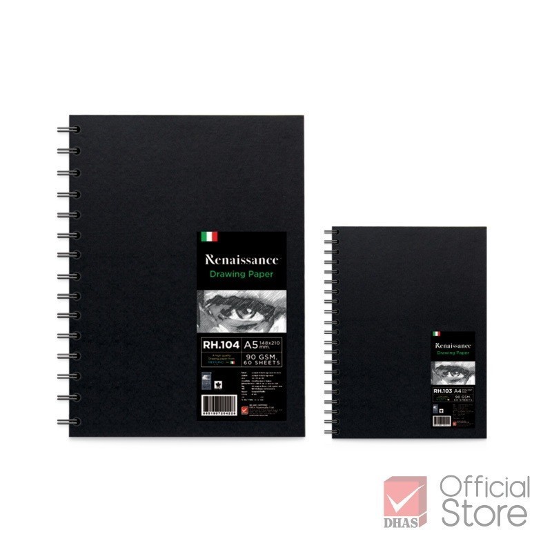 Renaissance&Fabriano สมุดวาดเขียน สมุดสเก็ตช์ 90 แกรม ขนาด A4 และ A5 จำนวน 1 เล่ม