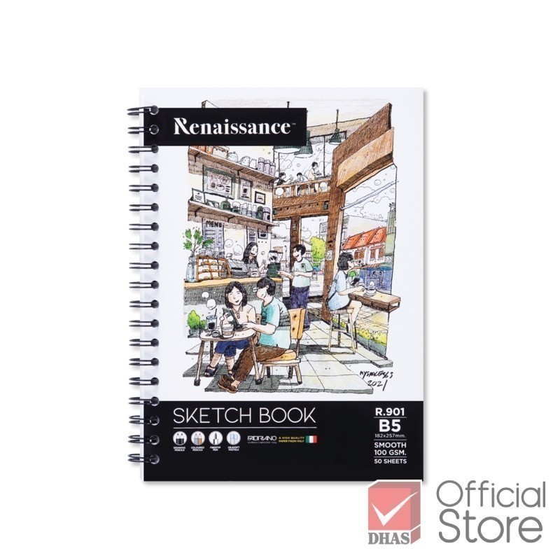 Renaissance สมุดวาดรูป สมุดสเก็ตซ์ R-901 B5 100G 50SH คละลายปก จำนวน 1 เล่ม - รูปที่ 3