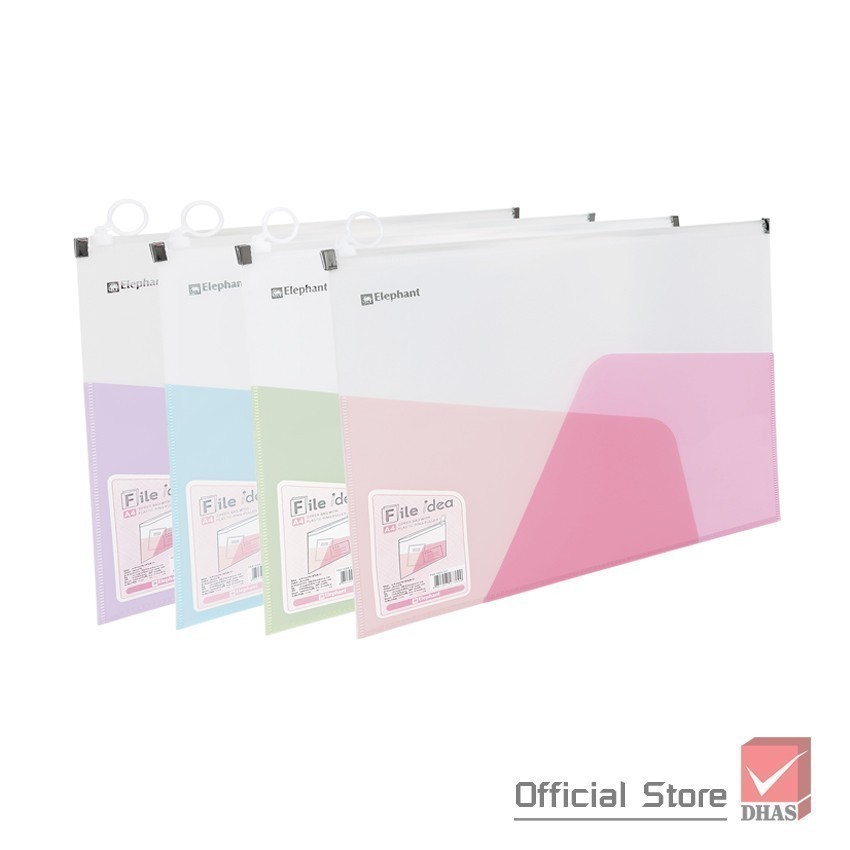 [Clearance Sale] Elephant แฟ้มซิป กระเป๋าซิปพลาสติก File Idea Z01 A4 จำนวน 1 ชิ้น (คละสี)