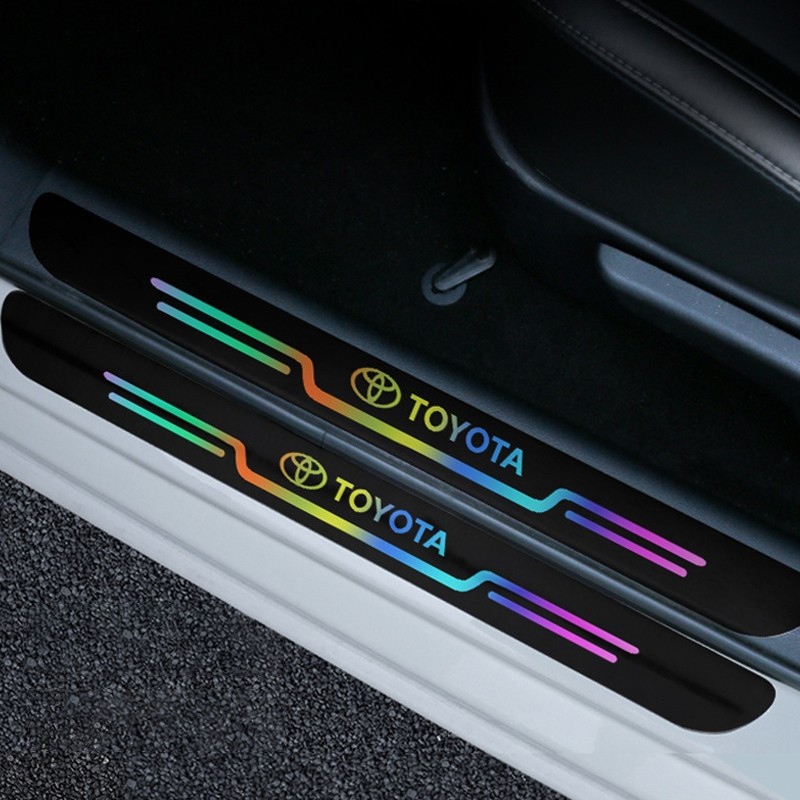 สีสันสะท้อนแสงเลเซอร์ประตูรถ Sill Protector สติกเกอร์เกณฑ์รถสติกเกอร์ Auto Decal Trim Scratch Scratch COD