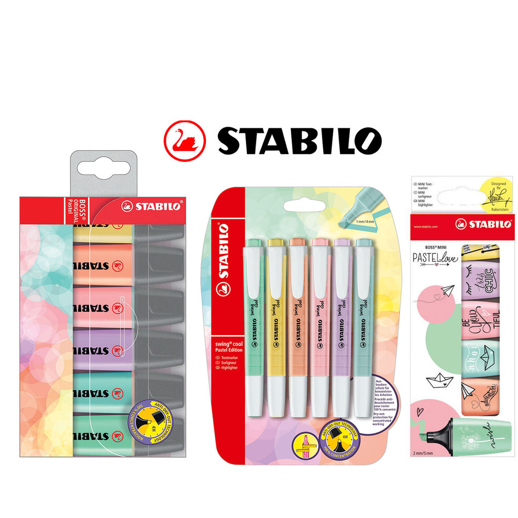 ปากกาเน้นข้อความ Stabilo Boss / Boss Mini / Swing Cool Pastel เซ็ต 6 สี