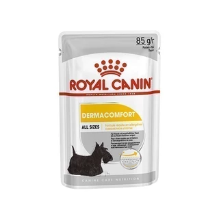 [12 ซอง] Royal Canin Dermacomfort Pouch Loaf อาหารเปียกสุนัขโต ทุกขนาด สำหรับผิวแพ้ง่าย (โลฟเนื้อละเอียด, โรยัล คานิน)