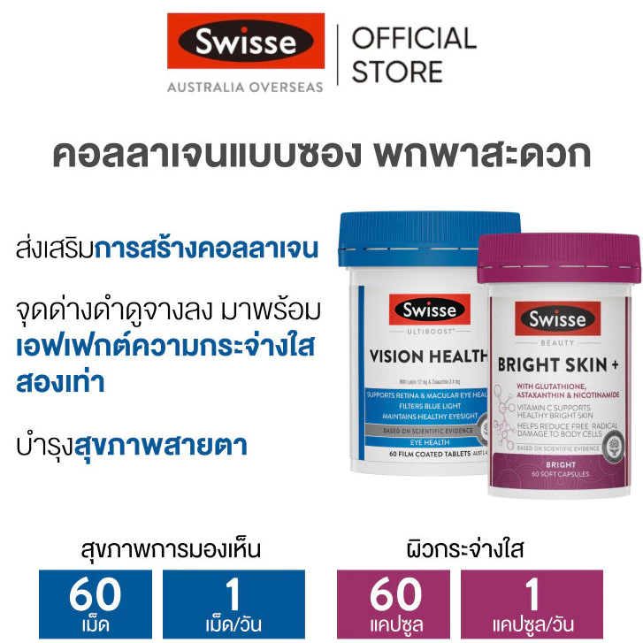 Swisse Double Bright Combo อาหารเสริมบำรุงผิว+สายตา EXP 03/2027