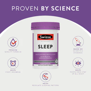 Swisse Ultiboost Sleep อัลตร้าบูส เพื่อการนอนหลับ 100 เม็ด (EXP:08 2028)