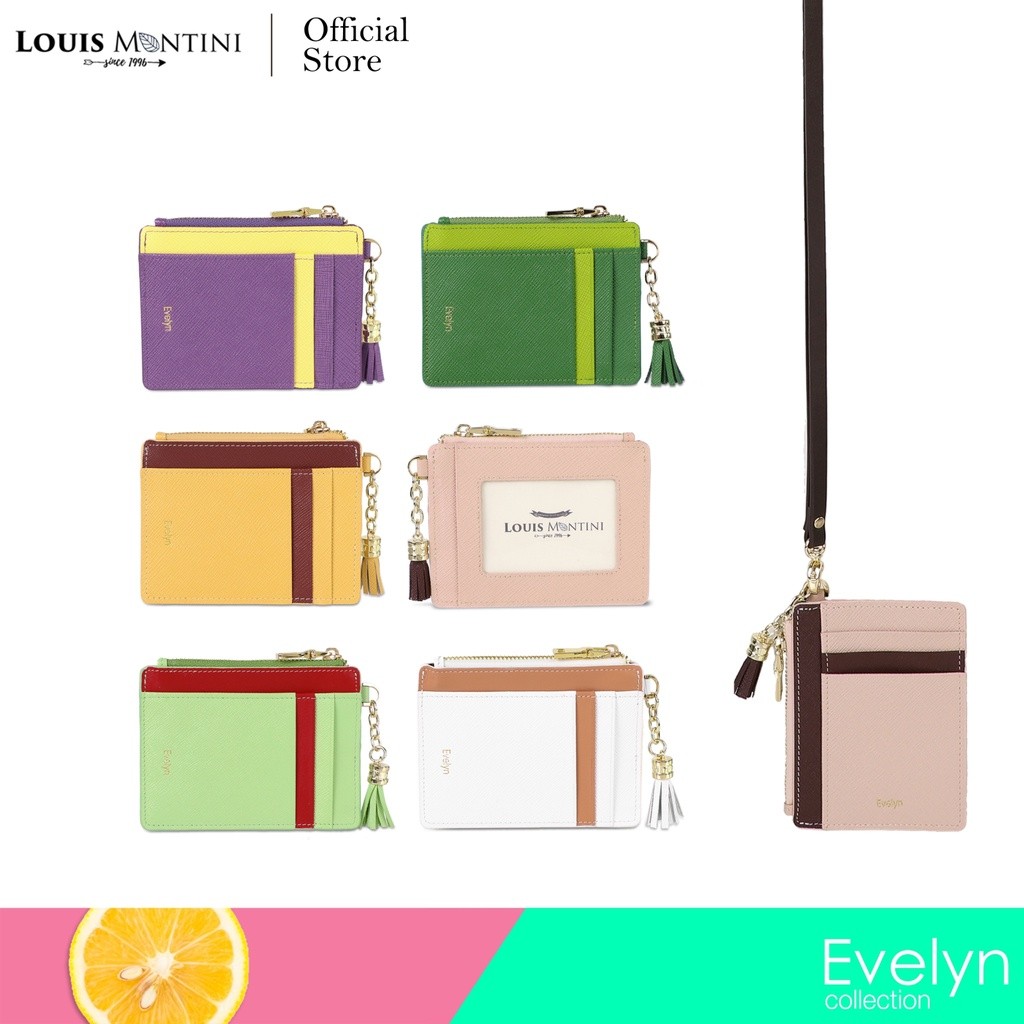 Louis Montini (Evelyn) กระเป๋าใส่บัตรคล้องคอหนังแท้ หนังซาเฟียโน่ Nametag Wallet WK18