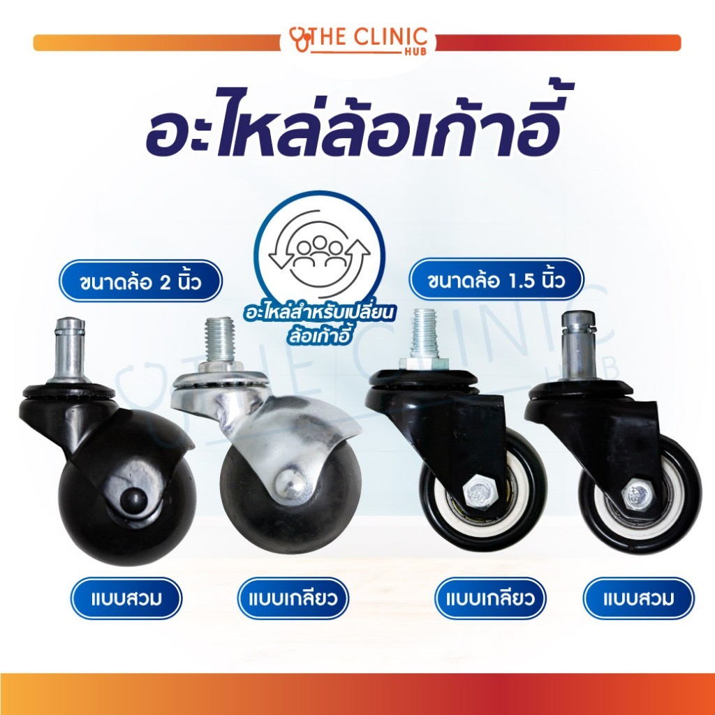ล้อเก้าอี้ L03 อะไหล่ล้อ อุปกรณ์เสริม สำหรับเก้าอี้สแตนเลส รถเข็น [ CLINIC HUB ]