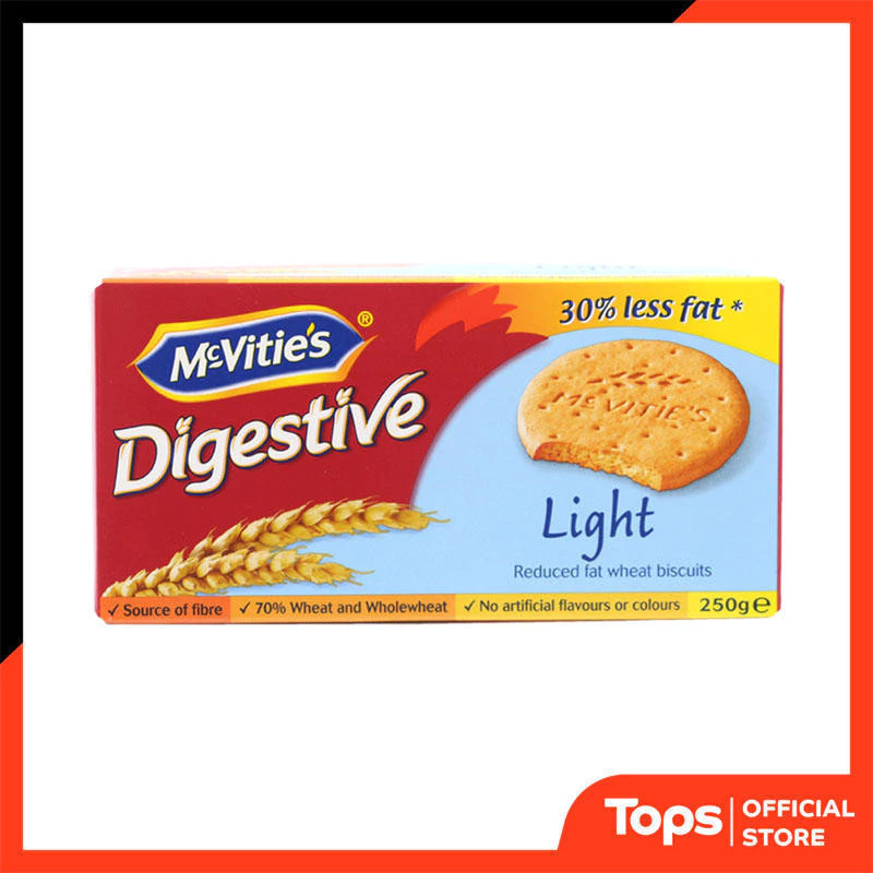 MCVITIES แมคไวตี้ส์ไลท์บิสกิตข้าวสาลีสูตรไม่มีโคเลสเตอรอล 250กรัม [5000396008784]