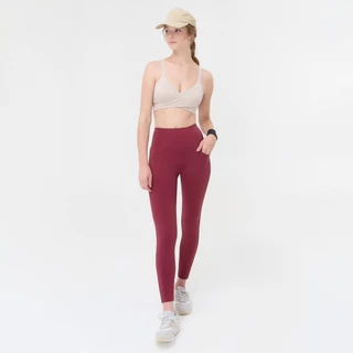 Wakingbee WB Tights (Burgundy) เลกกิ้งออกกำลังกาย เก็บทรงกระชับพิเศษ เอวสูง มีแถบเก็บพุง มีกระเป๋าซิป ผ้าแห้งไว