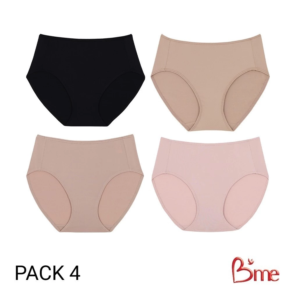 B'me กางเกงในเอวกลาง รุ่น ME7A83 (แพ็ก 4 ตัว) สีนู้ด สีเบจ สีดำ สีโอวัลติน สีเทาเข้ม, คละสี