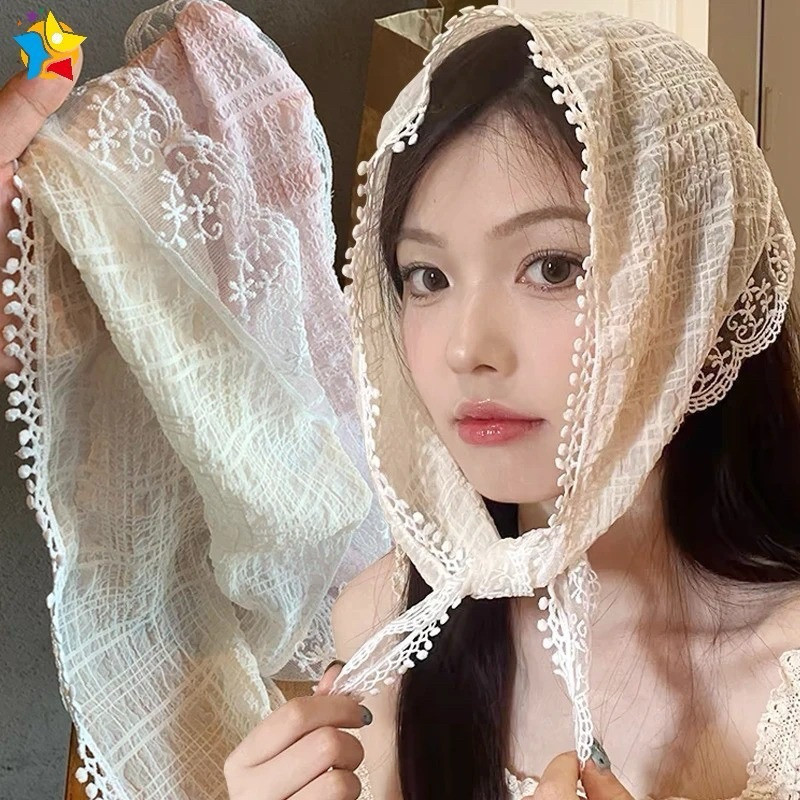 ผ้าโพกหัว ผ้าพันคอพิมพ์ลายดอกไม้ ทรงสามเหลี่ยม ผ้าโพกผมทะเล สไตล์ฝรั่งเศส โลลิต้า สําหรับผู้หญิง