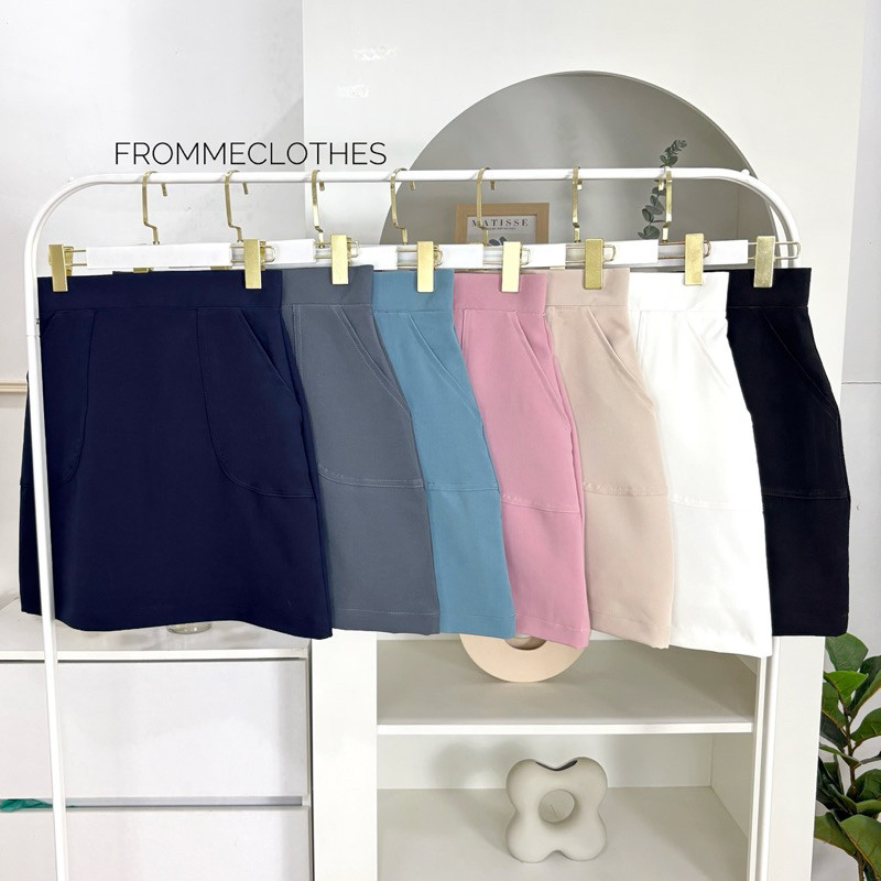 🍭กระโปรงทรงเอสีพื้นติดกระเป๋าด้านข้างยาว18-20นิ้วXS-5XL
