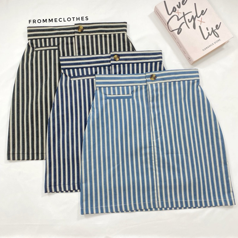 กระโปรงทรงเอผ้ายีนส์ลายริ้วXS-5XL