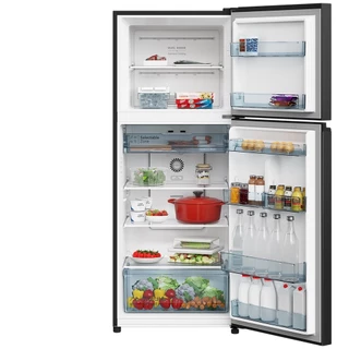 Hitachi ฮิตาชิ ตู้เย็น 2 ประตู 13.2 คิว 374 ลิตร Grand Carbon Line รุ่น HRTN6408SGBKTH สีกลาสแบล็ก