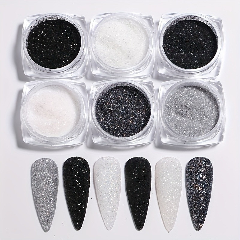 6 ชิ้น/เซ็ตเล็บ Glitter Powder ชุด Micro Sand Shimmer Powder เล็บสีฝุ่น Black Series ตกแต่งเล็บ