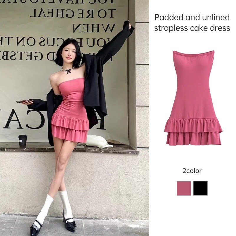 Niche ชุดเดรสที่ไม่มีสายหนังผู้หญิงฤดูร้อนสาวเผ็ดสไตล์กระโปรงสั้นเซ็กซี่สะโพกห่อกระโปรงเค้ก BB