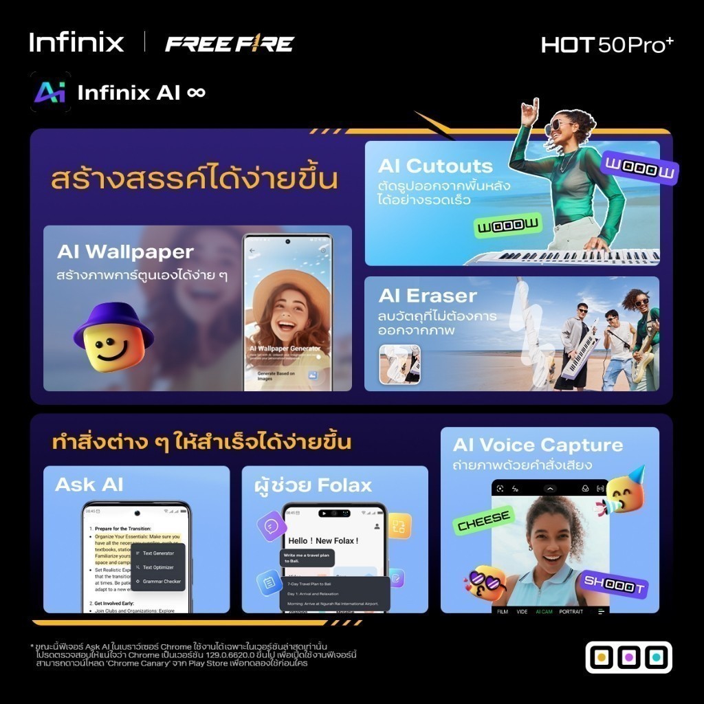 Infinix HOT 50 Pro+ 256+8GB (เพิ่มแรมสูงสุด 16GB) I ชิปเซ็ต Helio G100 I จอ AMOED โค้ง 3D 120Hz ขนาด 6.78″ I บาง 6.8 มม. ราคา ถูกที่สุด ดีลบีเคเค แกลเลอรีภาพที่ 8