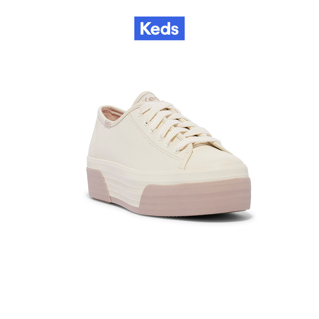 KEDS รองเท้าผ้าใบ มีส้น รุ่น TRIPLE UP LEATHER BUMP FOXING STRIPE สีขาว ( WH68142 )