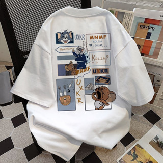 (ผ้าฝ้าย 100%)Luvoro oversize unisex เนื้อผ้านุ่มระบายแขนสั้…