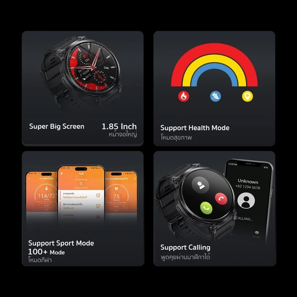 [HOT] AXON Mega Smart Watch นาฬิกาเพื่อสุขภาพ จอใหญ่ AMOLED 1.85"  โทรได้ วัดชีพจร SpO2 ประกัน 2 ปี thumbnail 4