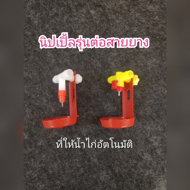 นิปเปิ้ลให้น้ำไก่รุ่นต่อสายยาง13.5มิล (NP-6+จานรองน้ำหยด)