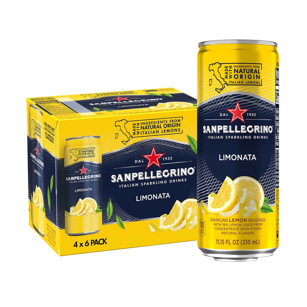 🌟พร้อมส่ง🌟San Pellegrino Fruit Beverage Limonata 330ml 4 กระป๋อง น้ำผลไม้อัดแก๊สธรรมชาติ รสมะนาว ขนาด 330ml