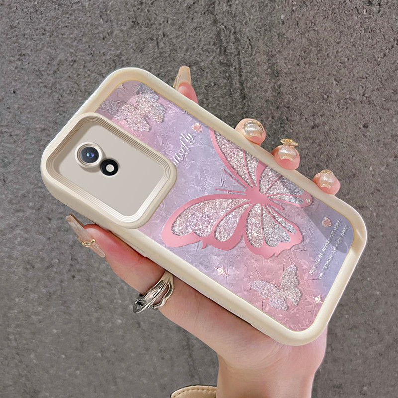 เคสสำหรับ VIVO Y02 VIVO Y02A VIVO Y02T Y02s เคสโทรศัพท์ทนต่อการขีดข่วนและกันกระแทกซิลิโคนอ่อนดีไซน์สวยผีเสื้อเป็นประกาย