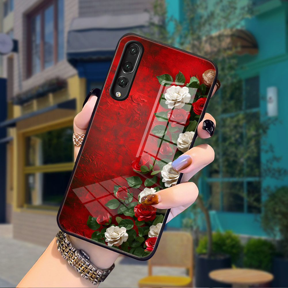 กุหลาบขาว เคส กระจก huawei P20 pro P30 pro h3f2060