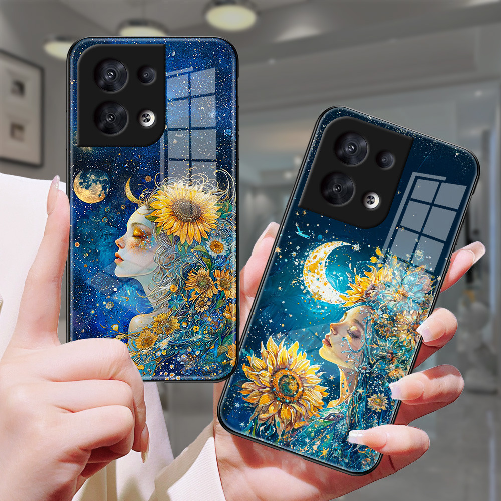 เด็กหญิงและดวงจันทร์ เคส กระจก OPPO reno 8 7z 8z 7 pro 7 6z 5 5z 5f 6 4F 3 2Z 2F Realme V13 C35 7 pro h3f2097