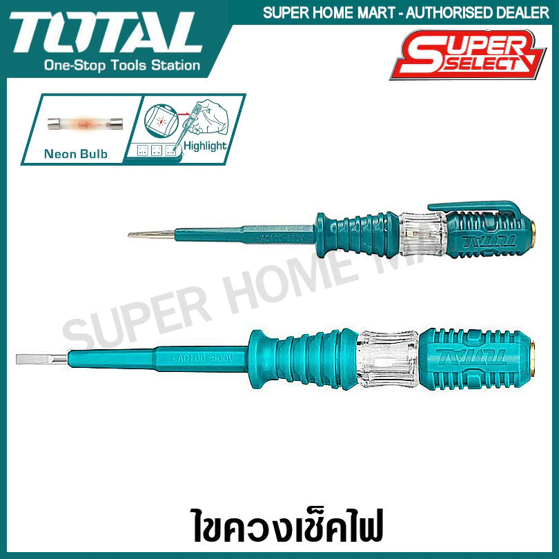 Total ไขควงลองไฟ ขนาด 5.1/2 นิ้ว รุ่น THT291408 / 7.1/4 นิ้ว THT291908 ( Voltage Tester ) ไขควงเช็คไฟ ไขควงวัดไฟ