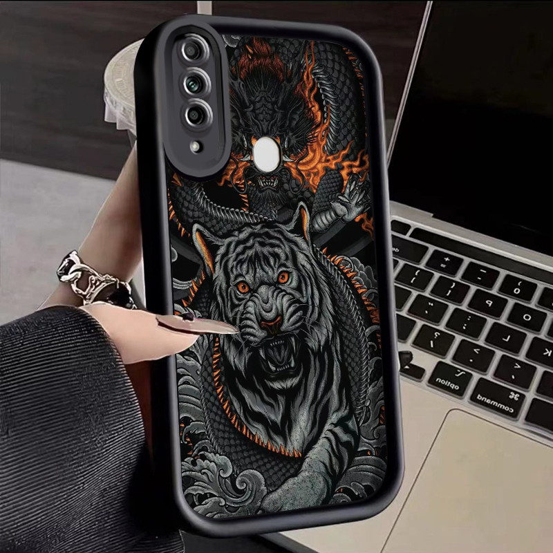 เคสสำหรับ OPPO A31 2020 A8 เคสโทรศัพท์ซิลิโคนฝาครอบป้องกันลายมังกรและเสือ