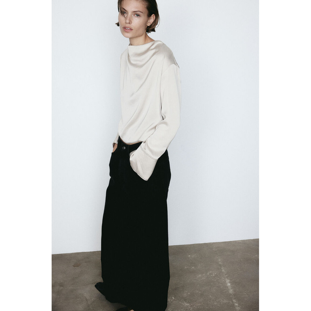 H&M Woman Cowl-neck satin blouse 1216143_1