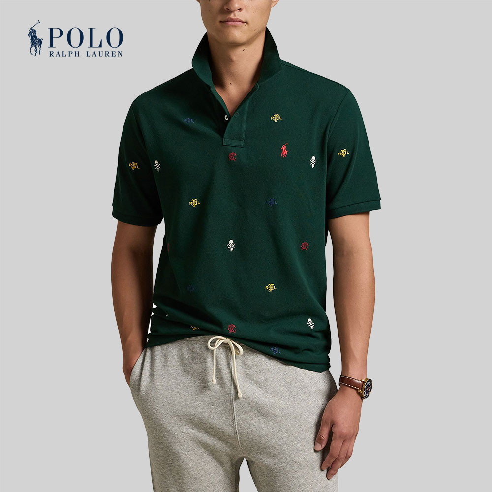 Polo Ralph Lauren เสื้อโปโลผู้ชาย Custom Slim Embroidered Mesh Polo Shirt รุ่น MNPOKNI1N822964 สีเขียว