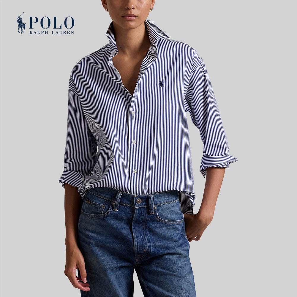 Polo Ralph Lauren เสื้อเชิ้ตผู้หญิง Relaxed Fit Striped Cotton Shirt รุ่น WMPOSHTNDN20244 สีกรมท่า