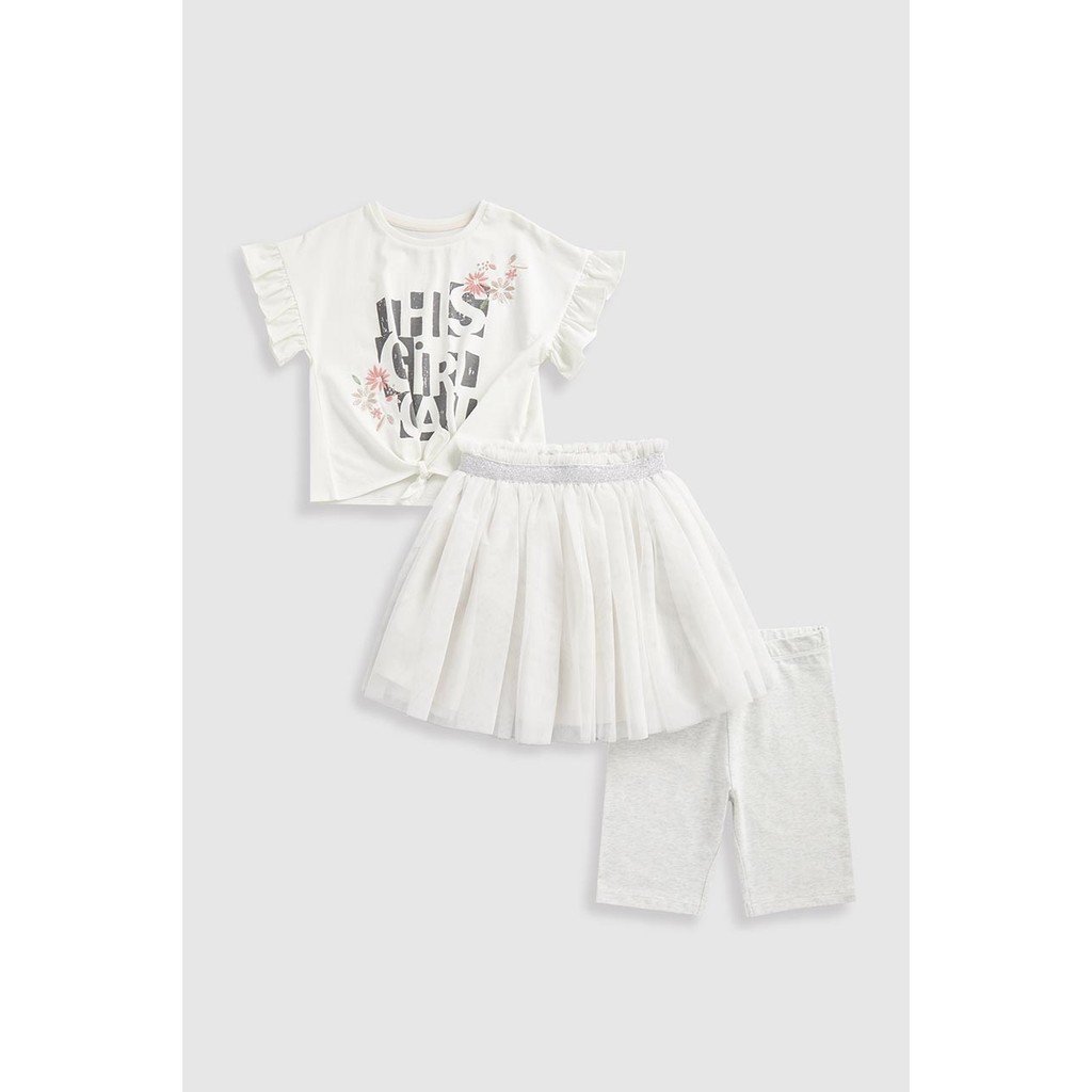 ชุดเดรสเด็กผู้หญิง Mothercare T-Shirt, Cycling Short and Tulle Skirt Set HC822