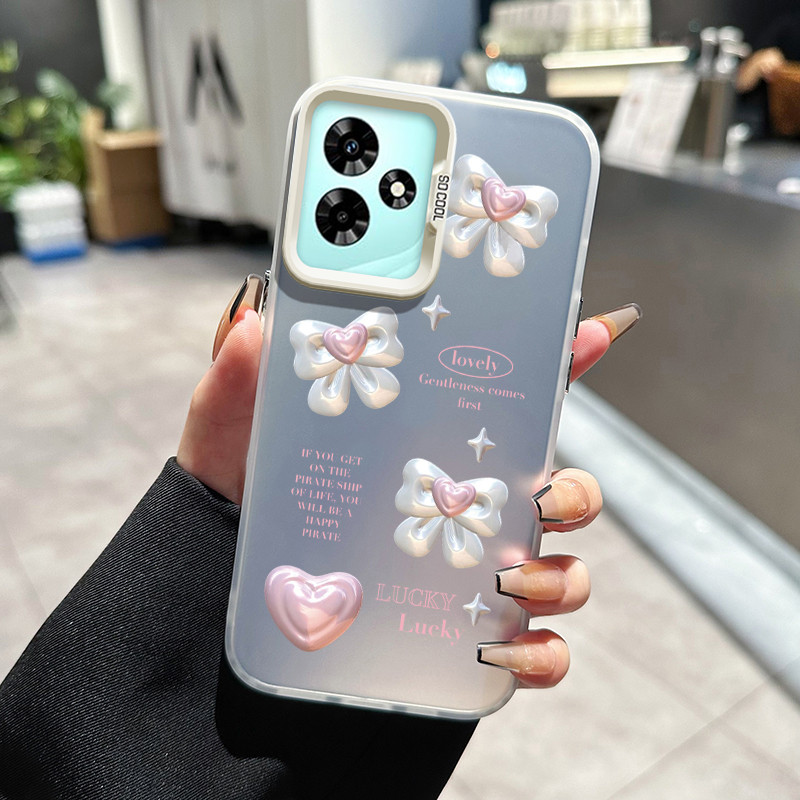 เคสสำหรับ Infinix Hot 30i Hot 30 Play เคสป้องกันเคสมือถือโปร่งแสงรูปโบว์ของเด็กผู้หญิงเคสแข็ง
