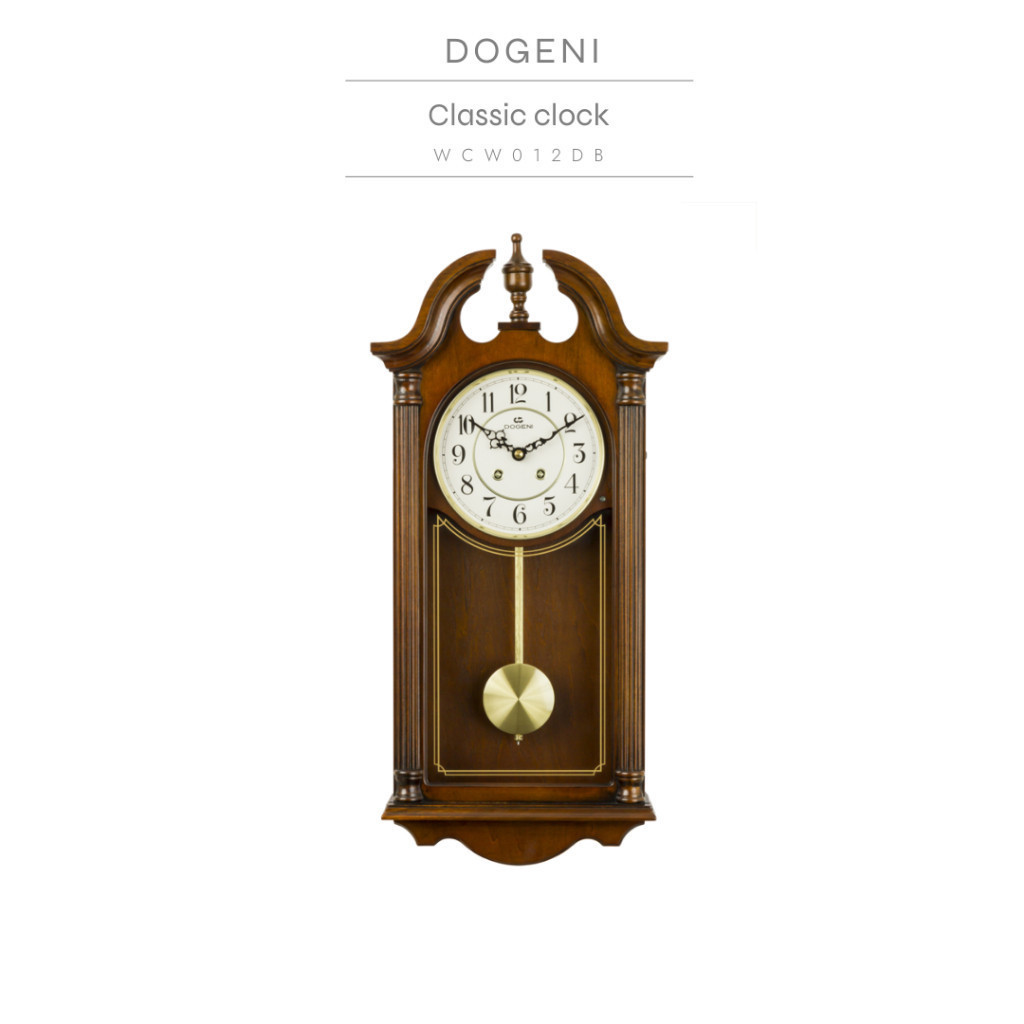 DOGENI นาฬิกาแขวน (WCW012DB) นาฬิกาแขวนไม้ โบราณ มีลูกตุ้ม เสียงระฆัง เสียงดนตรี ดีไซน์เรียบหรู